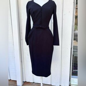 BGL Fashion Black belted bow button chest fitted dress